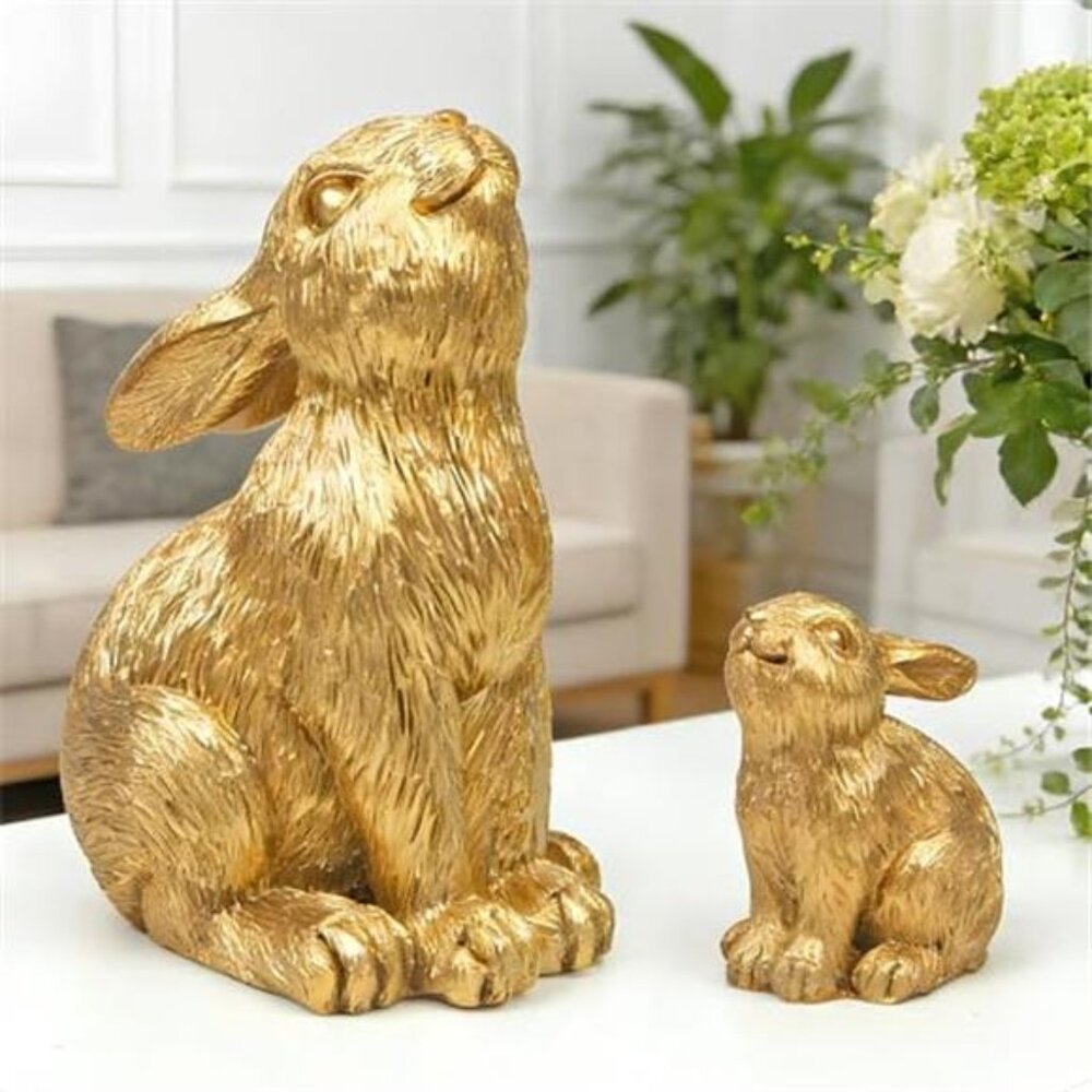 Resin Gold Bunny Decor Rabbit Figurines, Small Easter Bunny Figurine Set of 2